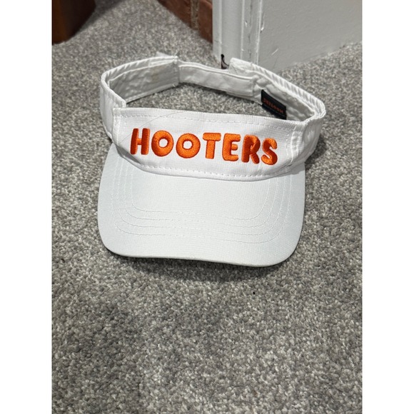 Hooters Other - Hooters Restaurant Uniform Visor Hat White Orange Embroidered Adjustable Logo